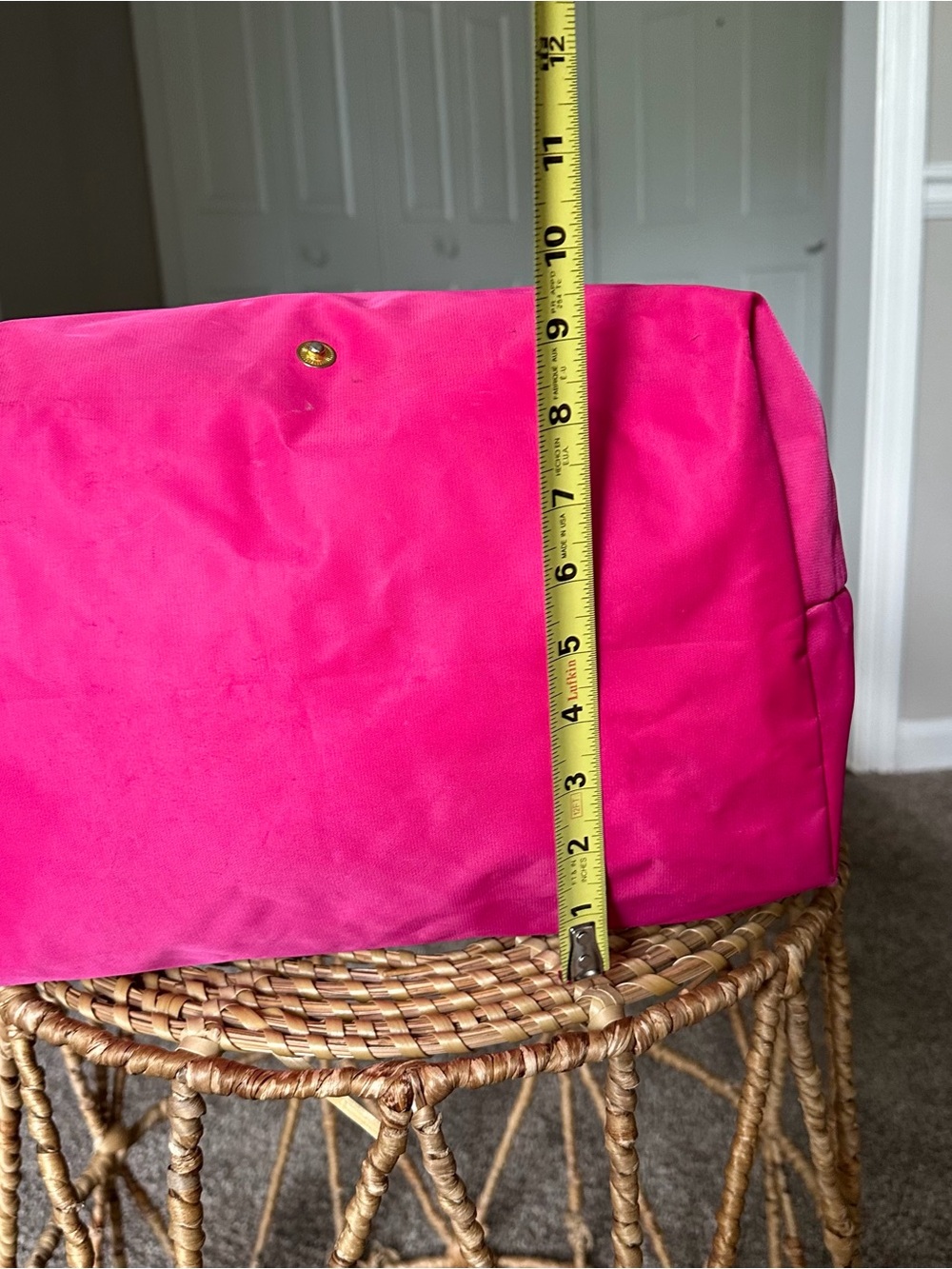 Longchamp Le Pliage Hot Pink Nylon Tote with Brown Leather Trim Large Travel Bag - Picture 8 of 16